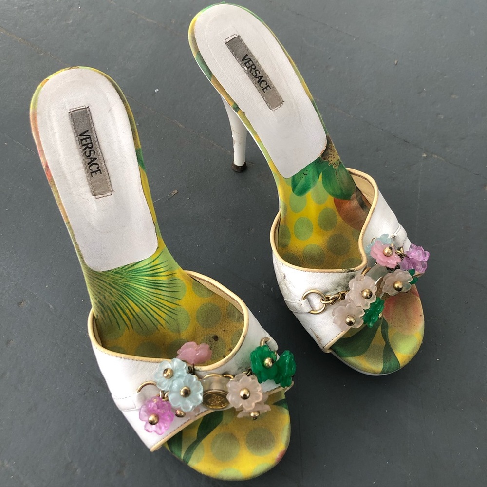 Versace White Floral Heels